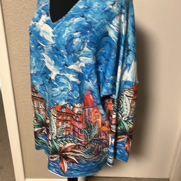 Boxy cut Italy print blouse vneck raglan sleeve NWT - Picture 3 of 8